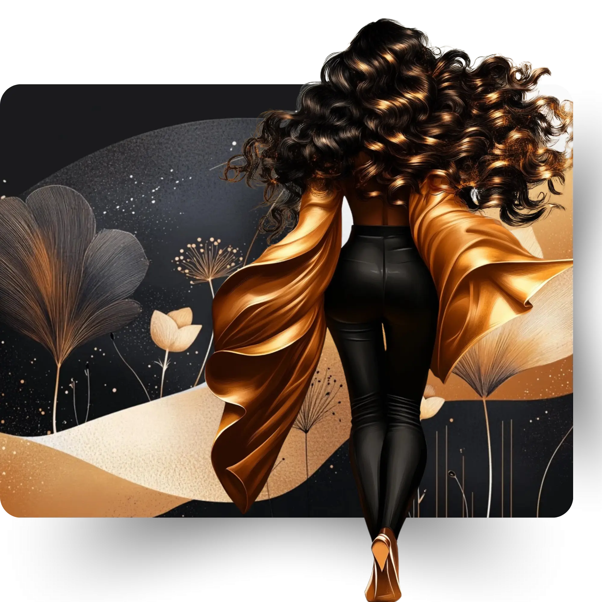 Black woman business owner walking into a gallery image in power